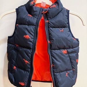 GAP Navy and Orange Kids Dinosaur Puffer Vest Size 3T